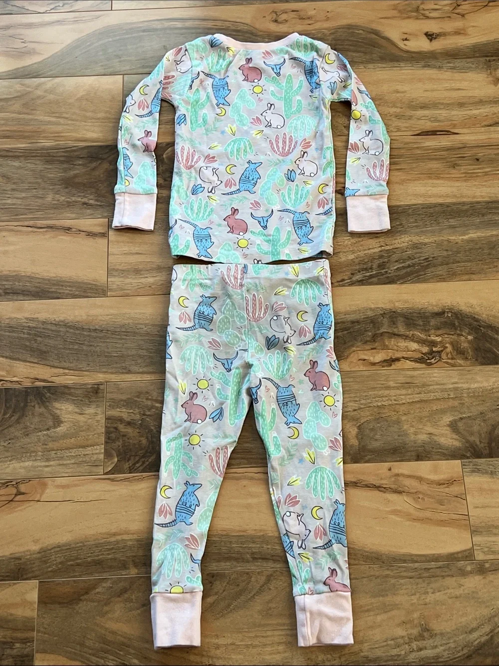 Western Desert Pajama Set Armadillo Bunny Cactus Organic Honest Baby Girls 3T